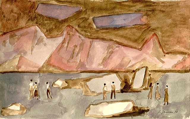 Landschaft mit Figuren, Aquarell von Peter Janssen