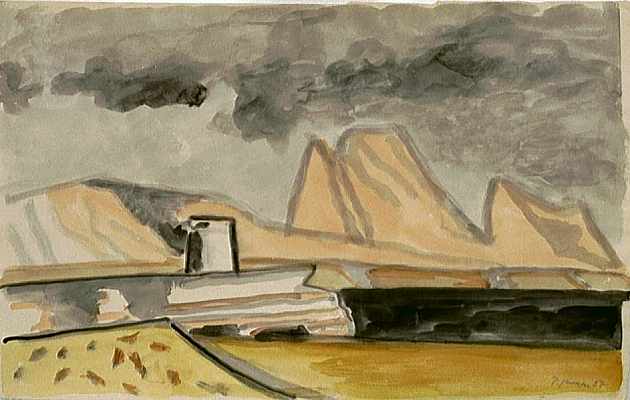 Landschaft ohne Titel, Aquarell von Peter Janssen