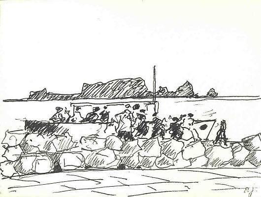Bootsausflug, Zeichnung von Peter Janssen