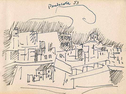 Peniscola 1953, Zeichnung von Peter Janssen