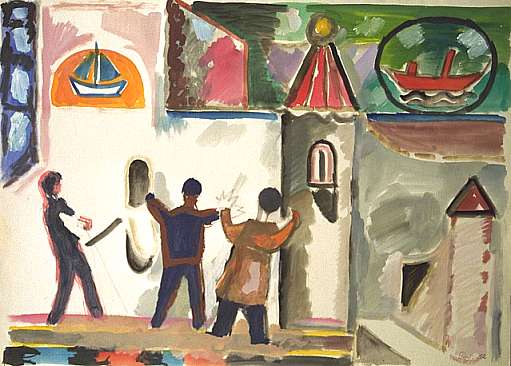 Kindergarten, Aquarell von Peter Janssen