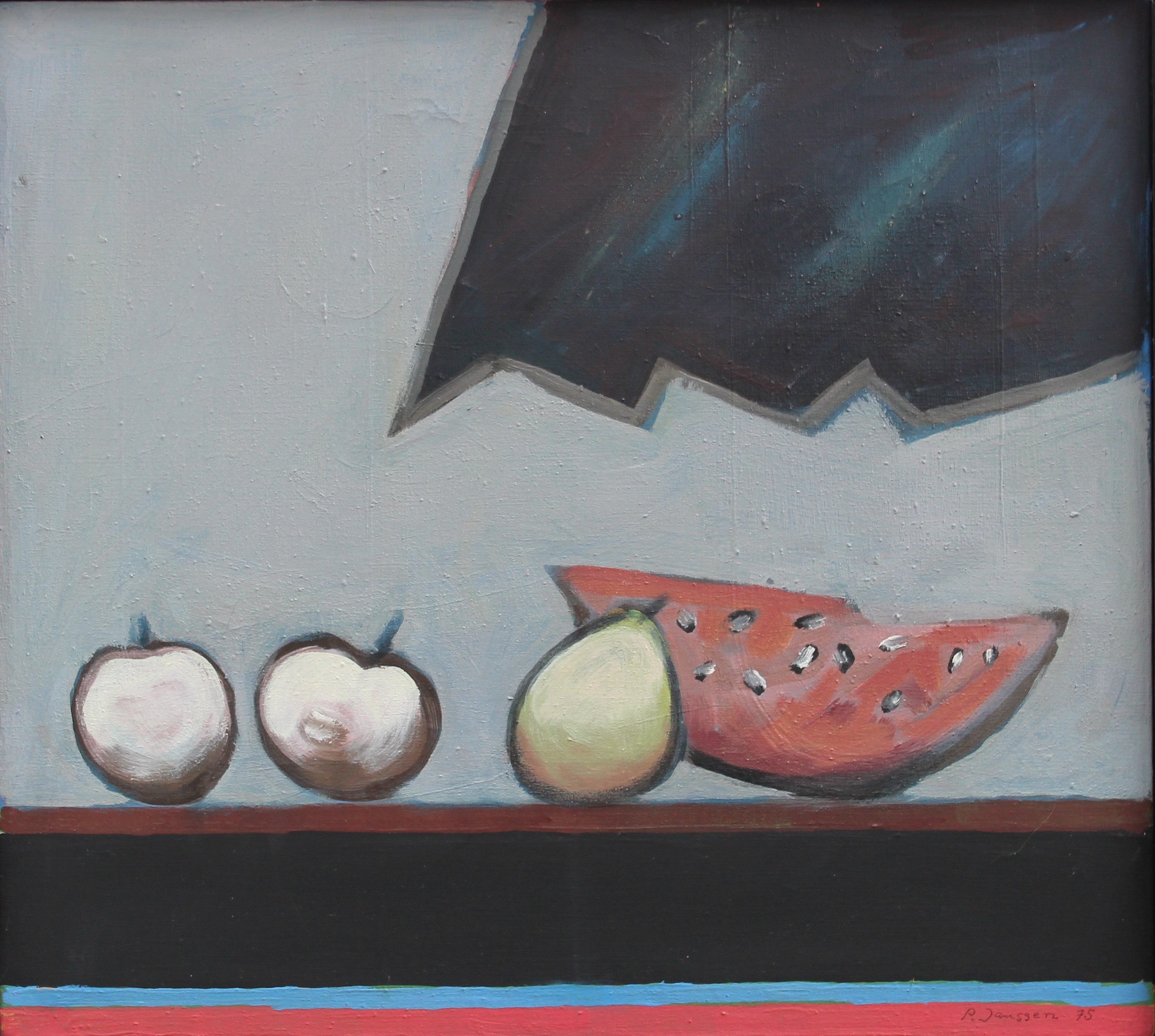 Stilleben Melone, 2 Äpfel, Birne, für vergrößerte Ansicht bitte anklicken!