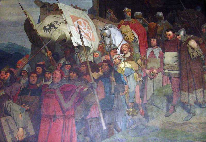 Rückkehr Kaiser Rudolfs von Habsburg und seiner Männer nach der Zerstörung von Raubritterburgen, 1290 - klicken für vergrößerte Ansicht!