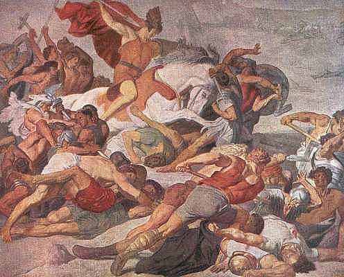 Peter Janssen - Wandgemälde im Krefelder Rathaus - Arminius bricht an der Spitze seiner Krieger den letzten Widerstand der Römer