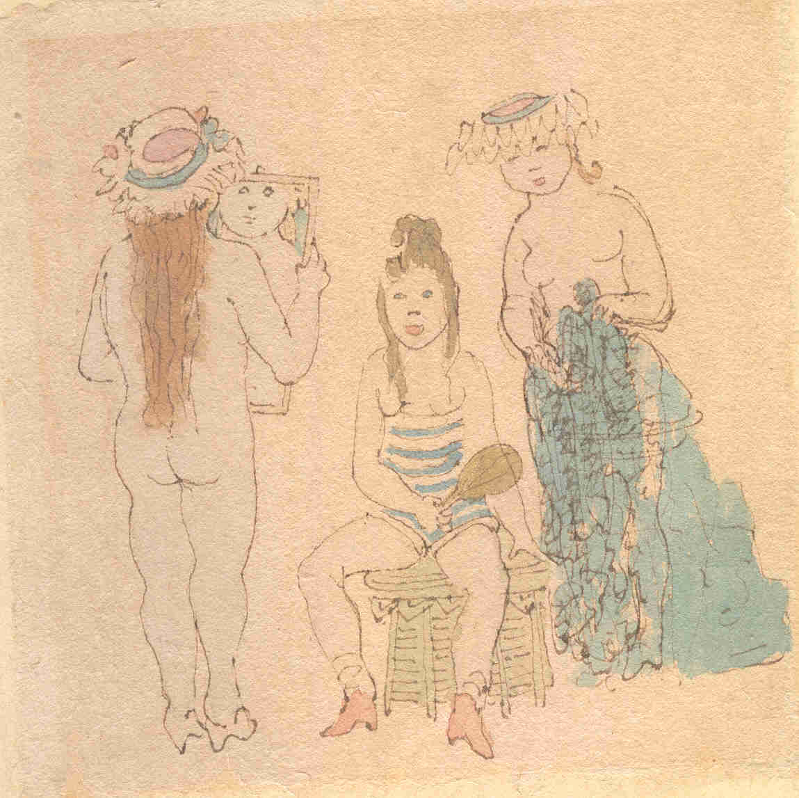 Drei Frauen, Aquarell von Robert Pudlich
