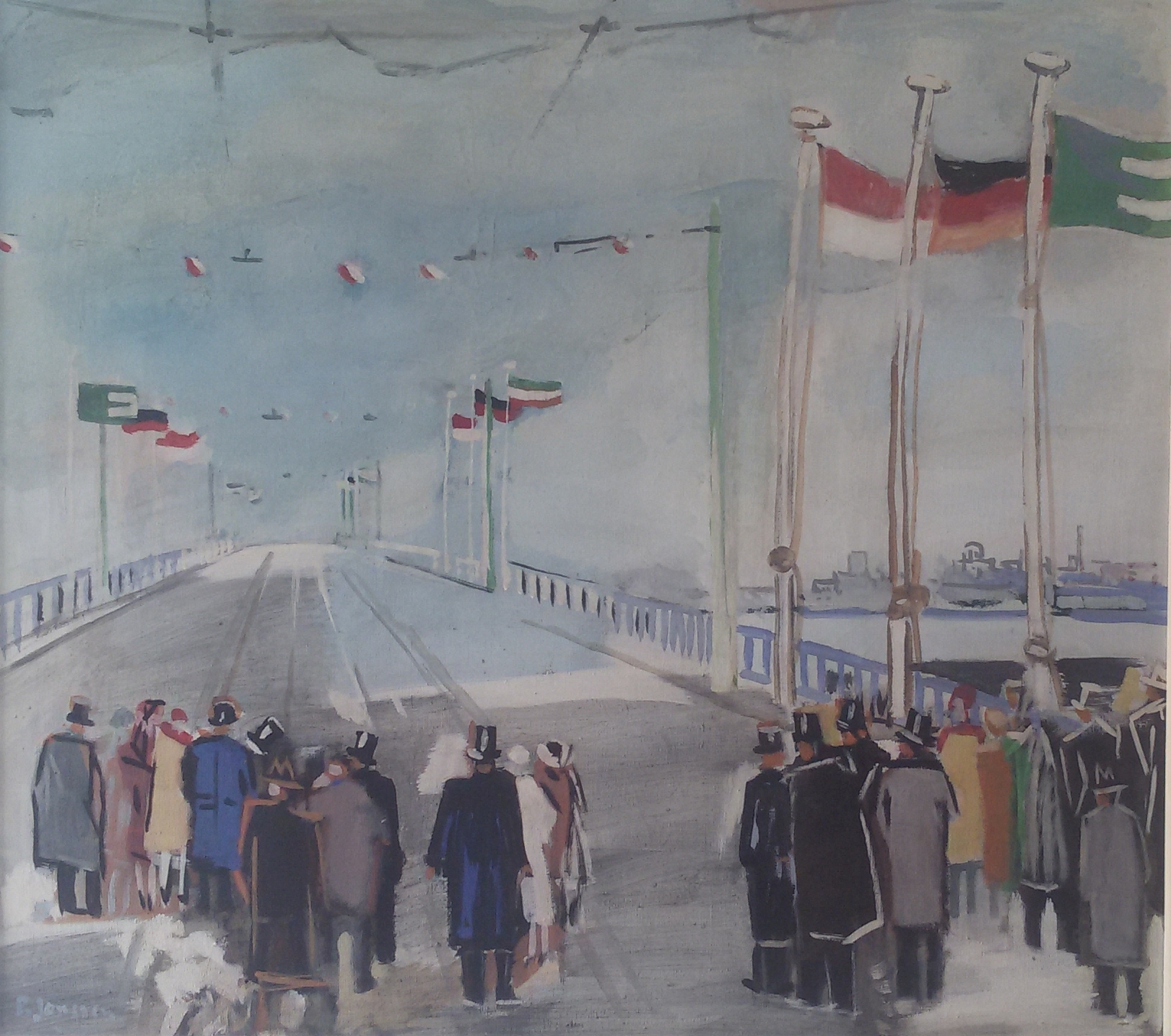 Einweoihung der Neusser Brücke, 1951,  Gemälde von Peter Janssen, für vergrößerte Ansicht hier klicken!