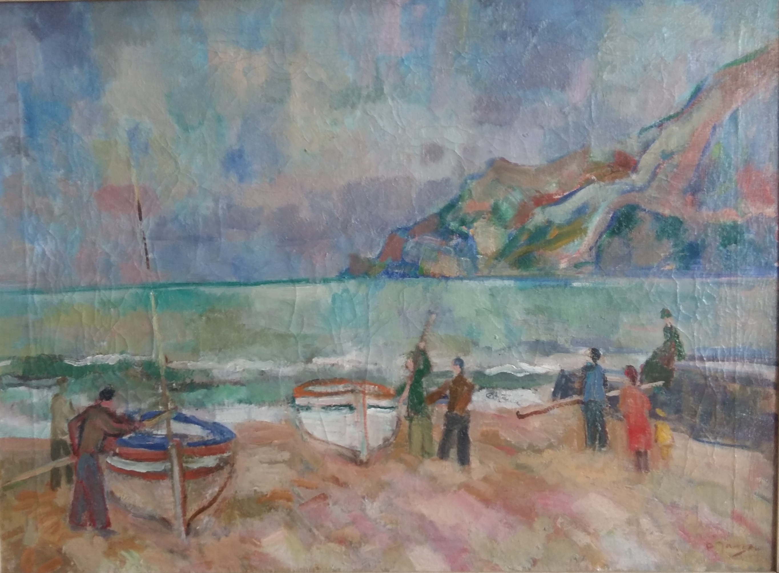 Mittelmeerszene, um 1930,  Gemälde von Peter Janssen, für vergrößerte Ansicht hier klicken!