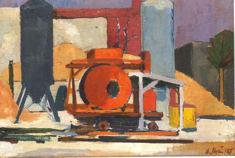 Baustelle mit Betonmischer 1958