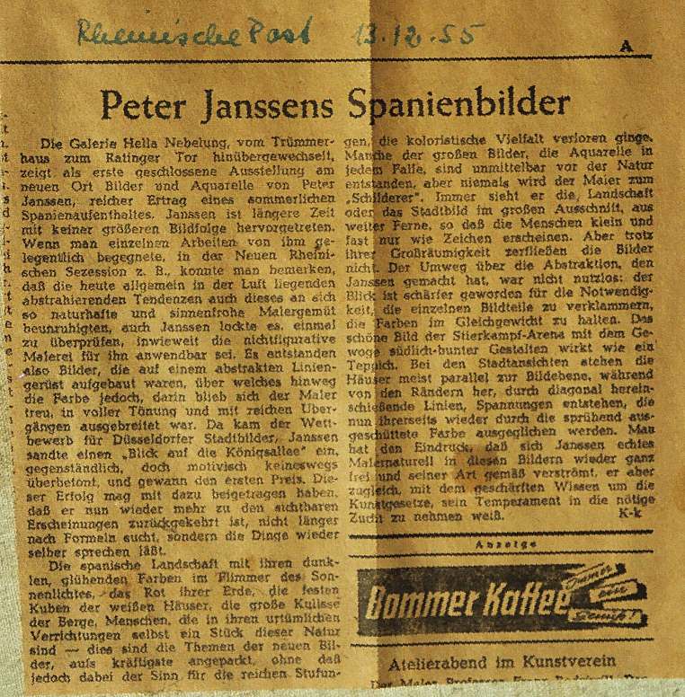 Peter Janssens Spanienbilder - Rheinische Post 13.12.1955