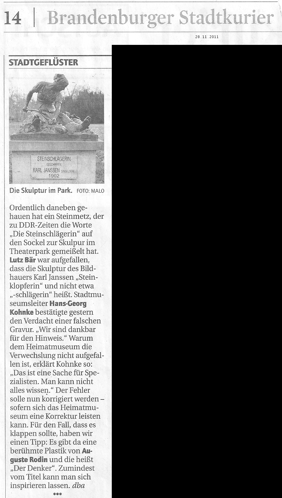 Artikel Brandenburger Stadtkurier28.11.2011